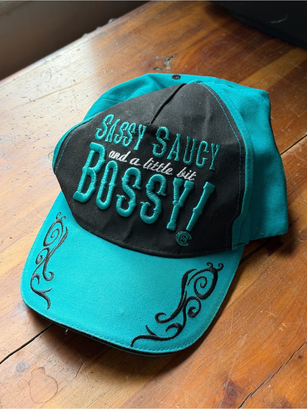 Sassy Saucy Bossy! Teal and Black Women's Baseball Cap